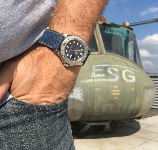 Yacht-Master Uhr mit blauem Jeansarmband Yacht-Master Uhr mit blauem Jeansarmband