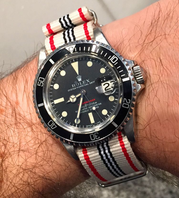 Alte Rolex Red Submariner mit Vintage Strap