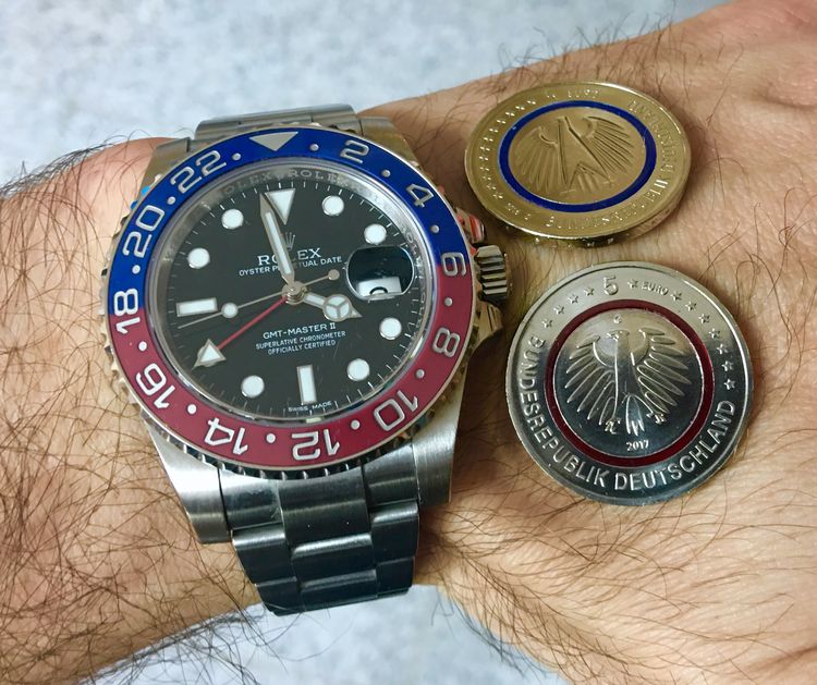 Rolex Pepsi GMT mit den 5 Euro Münzen 2016+2017