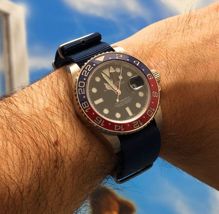 Rolex Pepsi 116719BLRO Nato Strap on the wrist