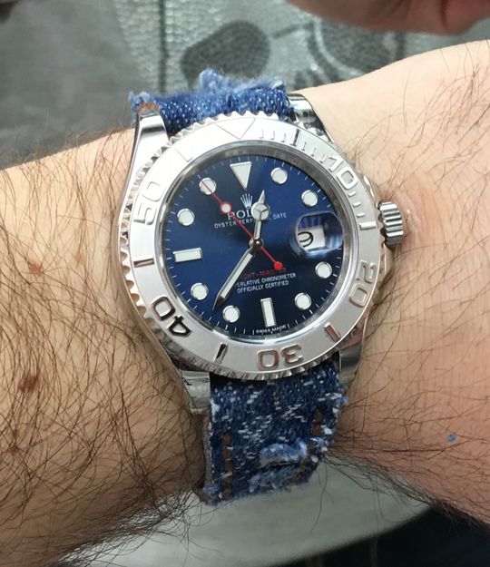 Blaue Yachtmaster mit Jeans-Strap Blaue Yachtmaster mit Jeans-Strap