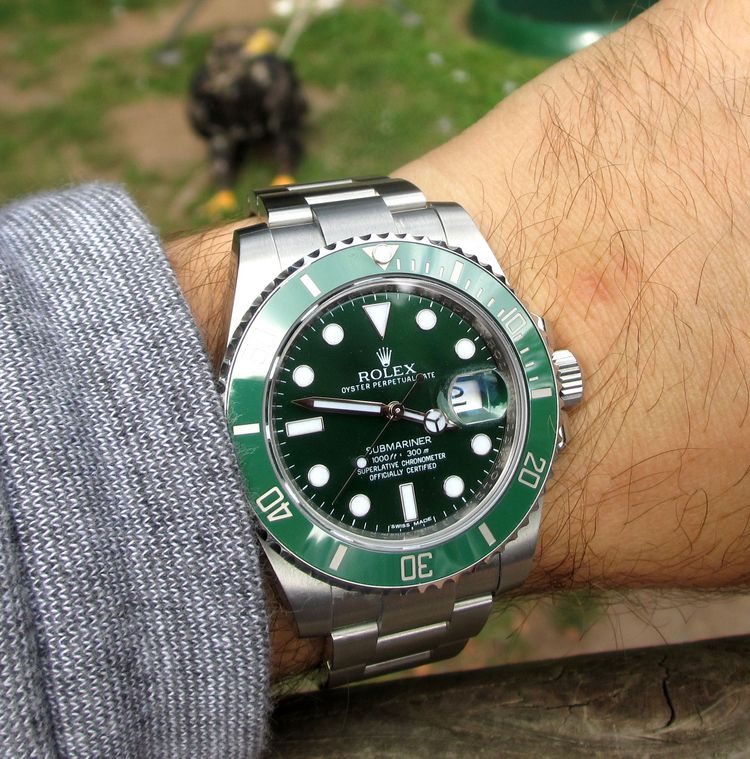 Grüne Submariner Rolex Stahl getragen