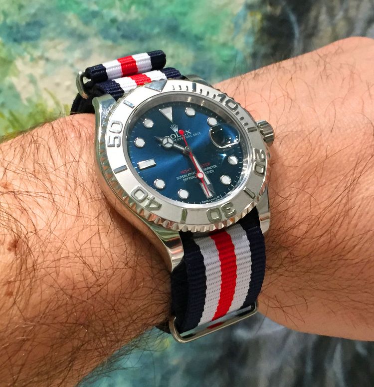 Rolex Yacht Master blau mit customised Nato Strap