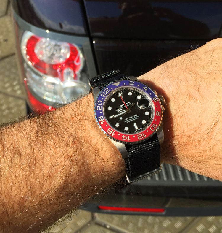 Rolex Pepsi on a black nato strap