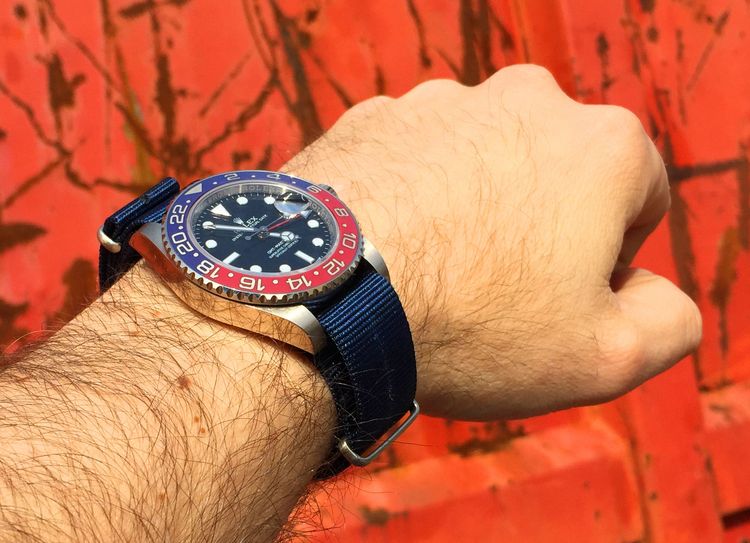 Rolex Pepsi 116719BLRO blue strap on the wrist