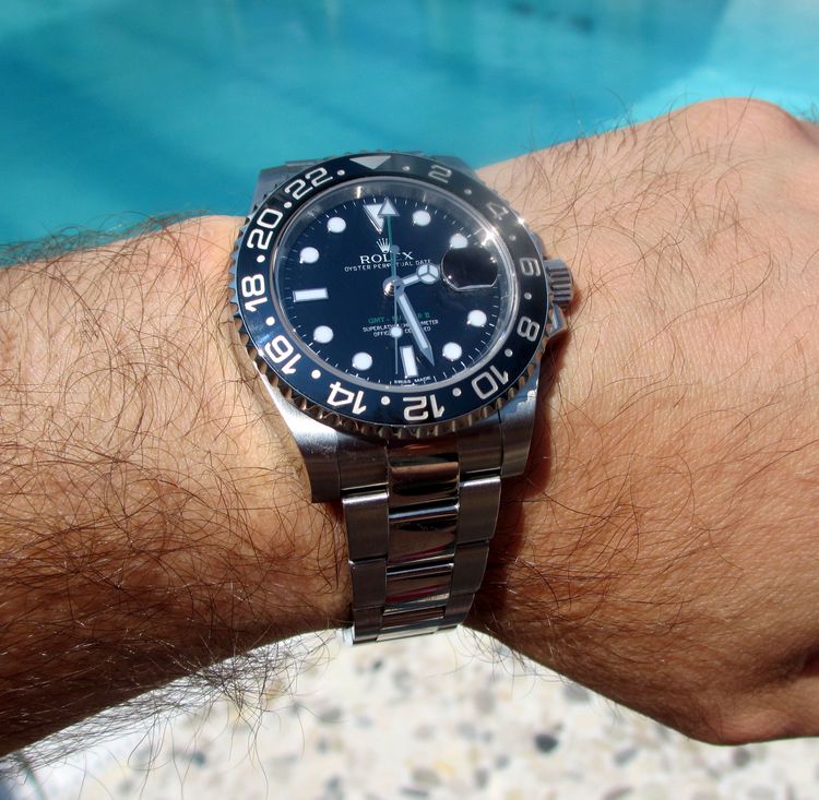 Schwarze Stahl GMT Master II 116710LN Rolex Uhr Wristshot