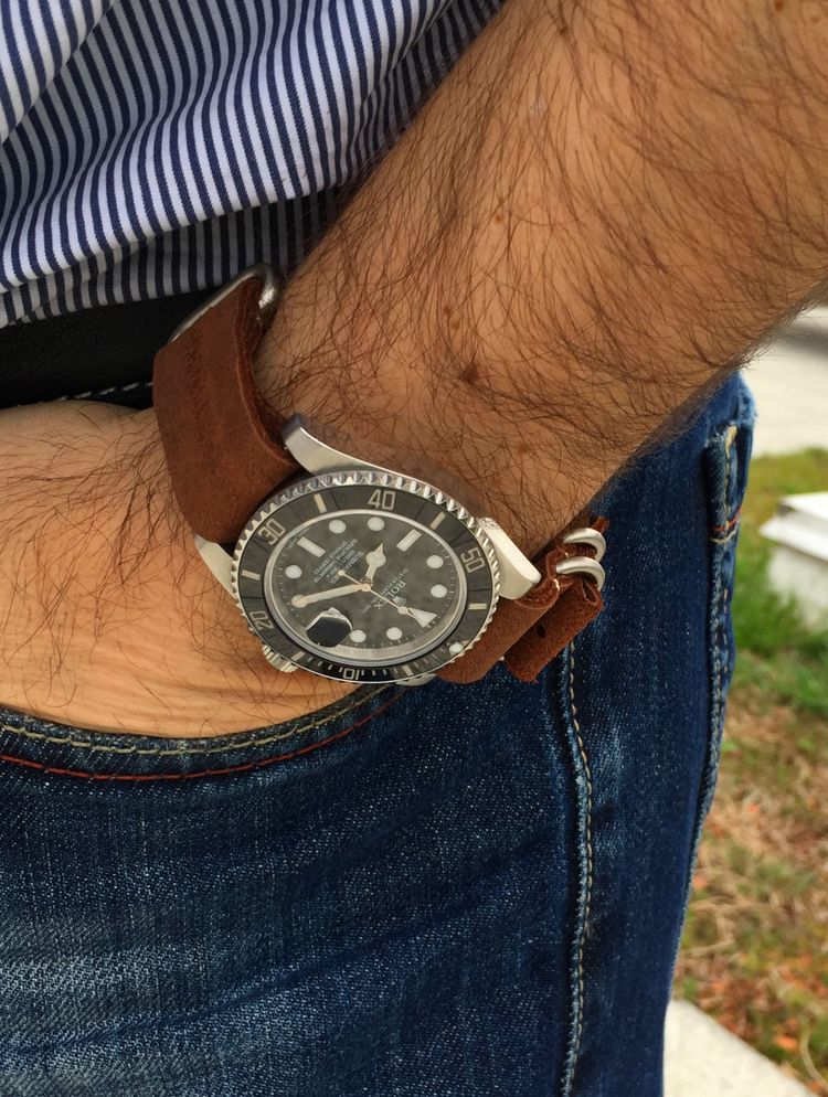 Rolex Submariner Leder Nato-Strap Wrist shot