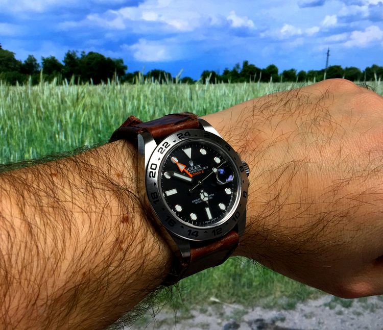 Rolex Explorer II 216570 schwarz-orange mit Lederarmband