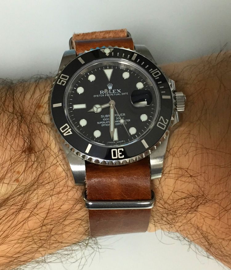 Rolex Submariner Leder Nato Armband Wristshot